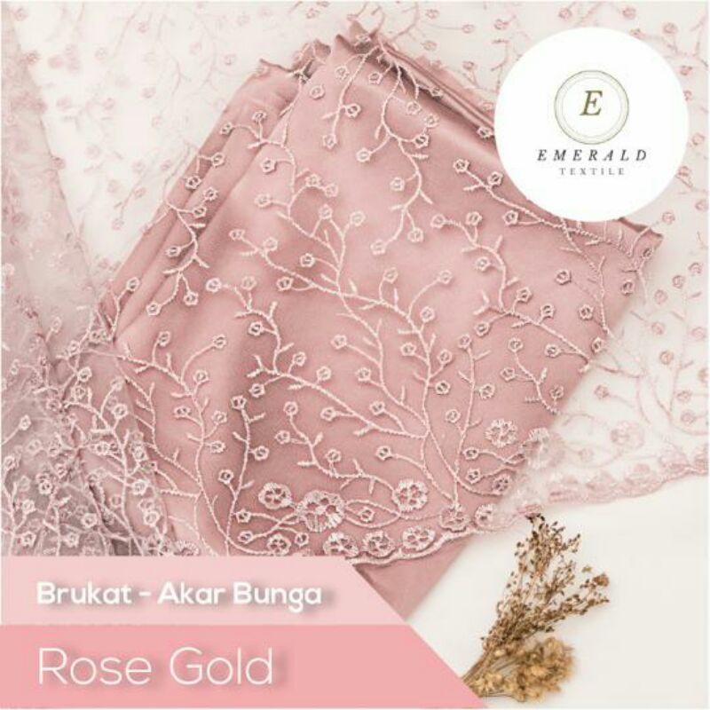 SETENGAH METER Kain Brokat Tile Prancis Bahan Kebaya Motif Akar Bunga - Rose Gold ( HARGA PER 50cm KAIN )