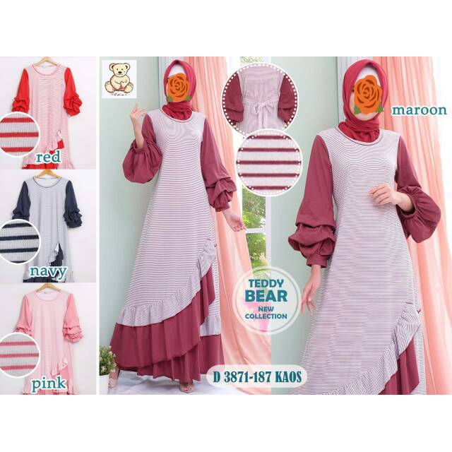 Gamis Dewasa TEDDY BEAR Gamis Cantik Baju Murah TEDDY BEAR Dress Kaos TEDDY BEAR Dress Cantik Murah
