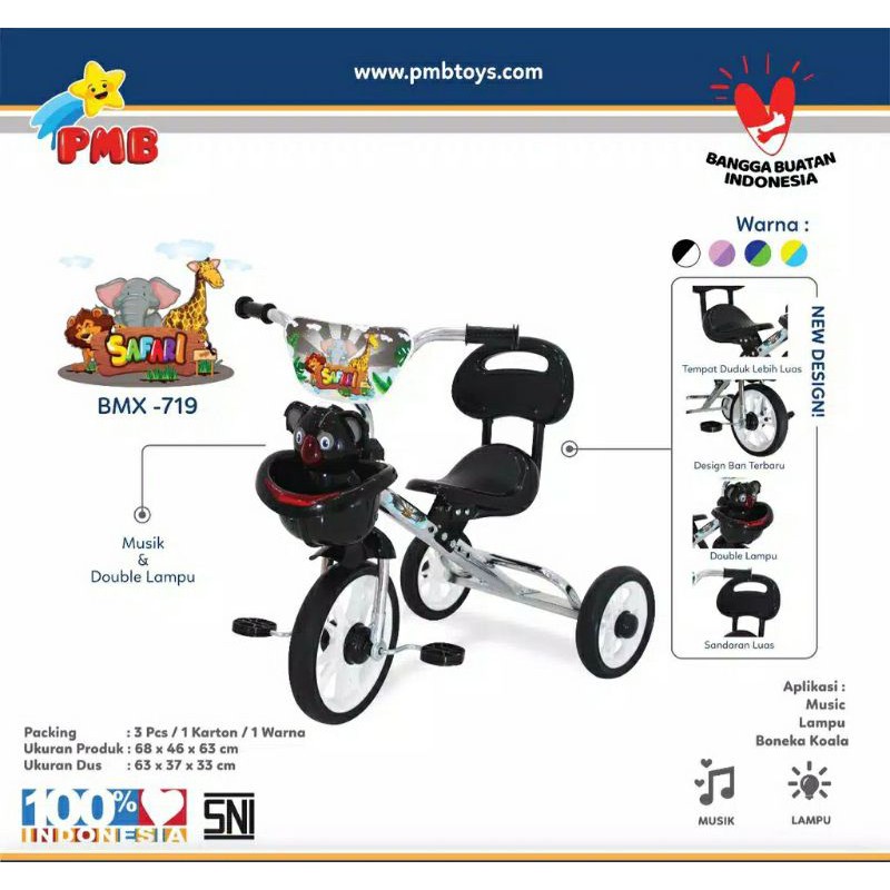 Sepeda Anak Roda Tiga BMX 719 Nikel PMB