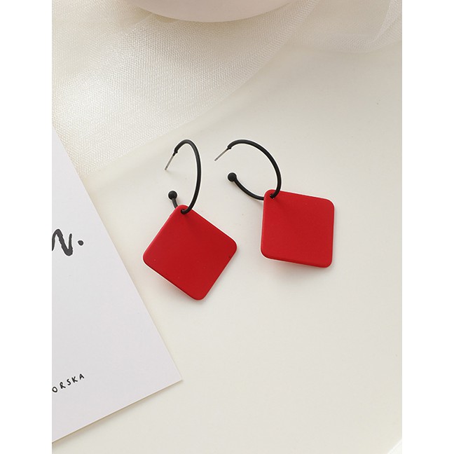 LRC Anting Tusuk Fashion Round Red Geometric Shape Earrings D24600