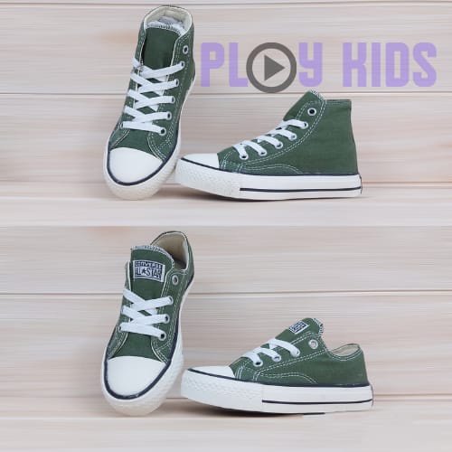 SEPATU ANAK LAKI LAKI | SEPATU ANAK PEREMPUAN | SEPATU SNEAKER ANAK CONV3RS3 4LL ST4R 70'S WARNA ARMY MODEL TINGGI DAN PENDEK SIZE 21-35 UMUR 12345678 TAHUN