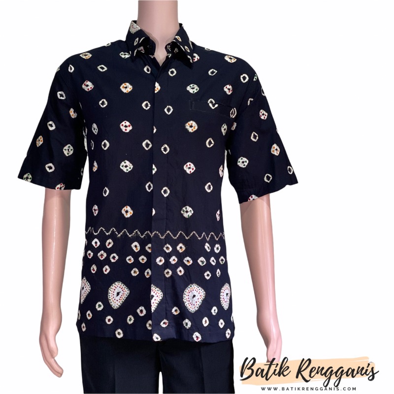 Baju Atasan Pria Hem Batik Lengan Pendek Motif Batik Jumputan Ikat