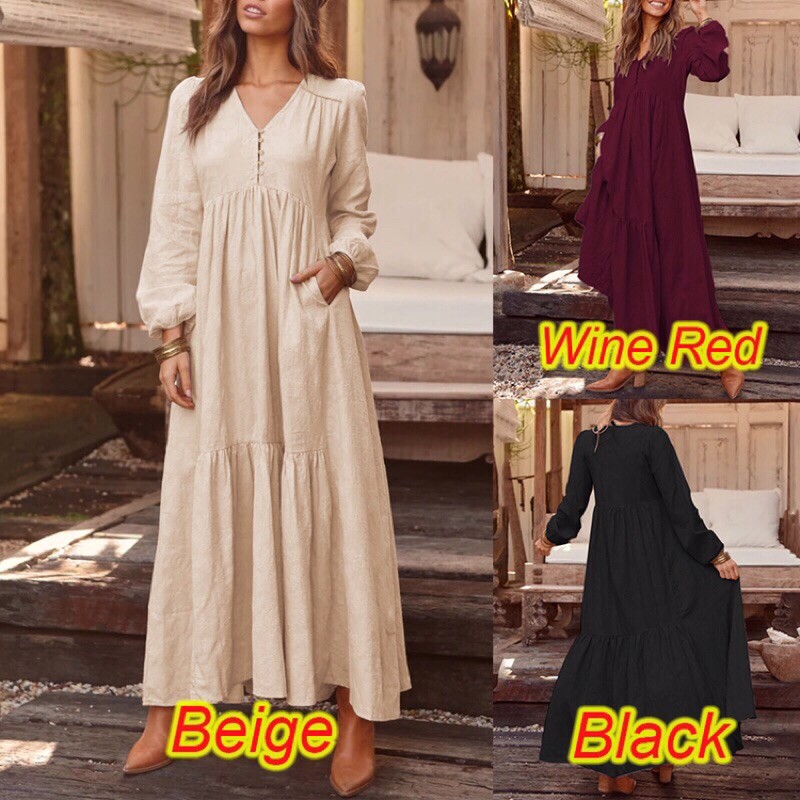 ZANZEA Gaun Maxi Casual Wanita