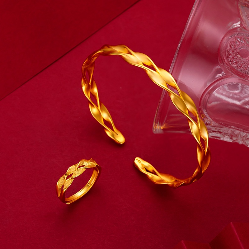 Perhiasan Gelang Lapis Emas Asli Kadar 375 Desain Gandum Telinga Ganda Untuk Wanita
