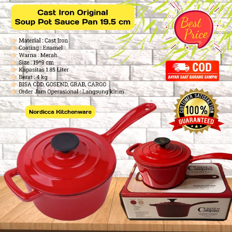 Panci Enamel Cast Iron Soup Pot Sauce Pan Panci Susu Milkpan Diameter 19.5 cm Kapasitas 1.85 Liter W