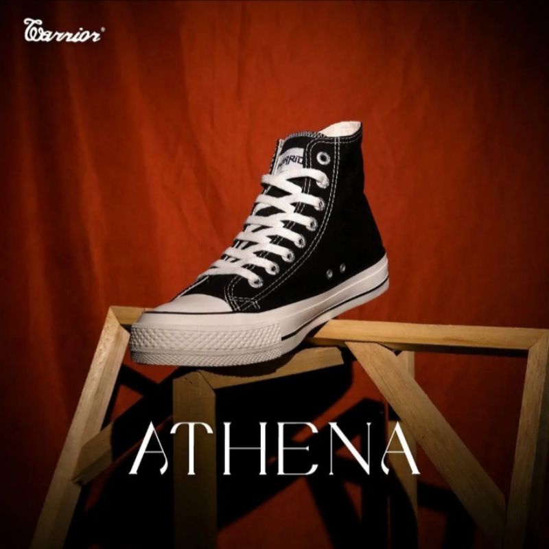 SEPATU WARRIOR ATHENA HIGH CUT BLACK & WHITE 100% ORI