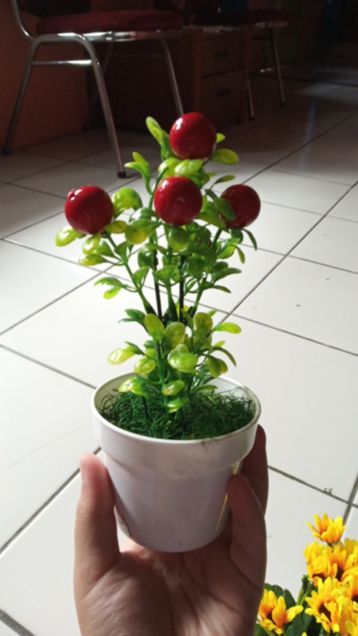 Set Pot + Bunga Palsu Hias Plastik Bunga Artifisial Bunga  Dekorasi Rumah Shabby Lover Buah Imitasi