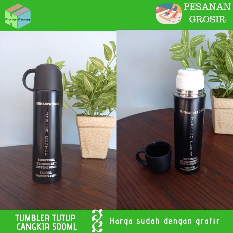 Tumbler Custom Grosir tumbler tutup cangkir 500ml cetak Nama Logo Laser Grafir Souvenir Promosi