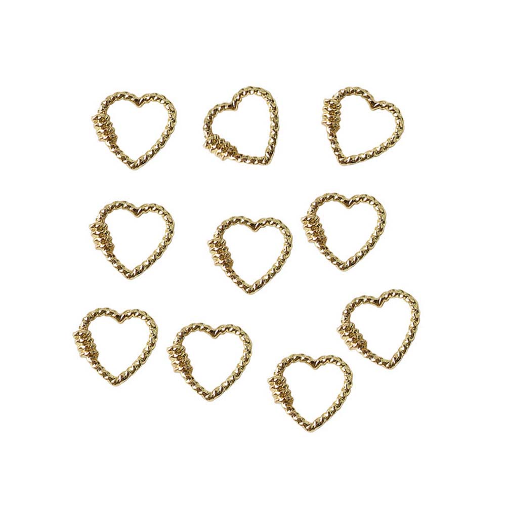 MXBEAUTY 3D Nail Charms DIY Metal Ring Frame Nail Art Sticker Hollow Diamond Nail Ornament 10pcs Gold Heart Nail Decal