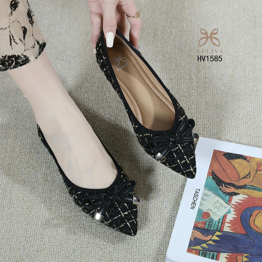 COCO HELIVA Sepatu FlatShoes Teplek Bahan Mesh Motif Pita Ribbon Bow Model Slip On HV1585 Original Brand