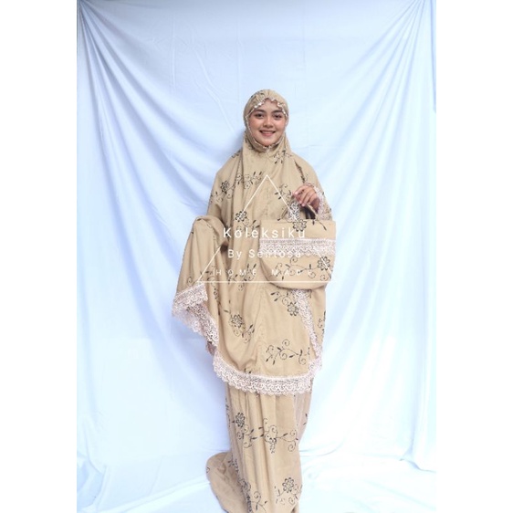 Mukena dewasa motif full bordir bunga teratai Mewah Premium By Sentosa