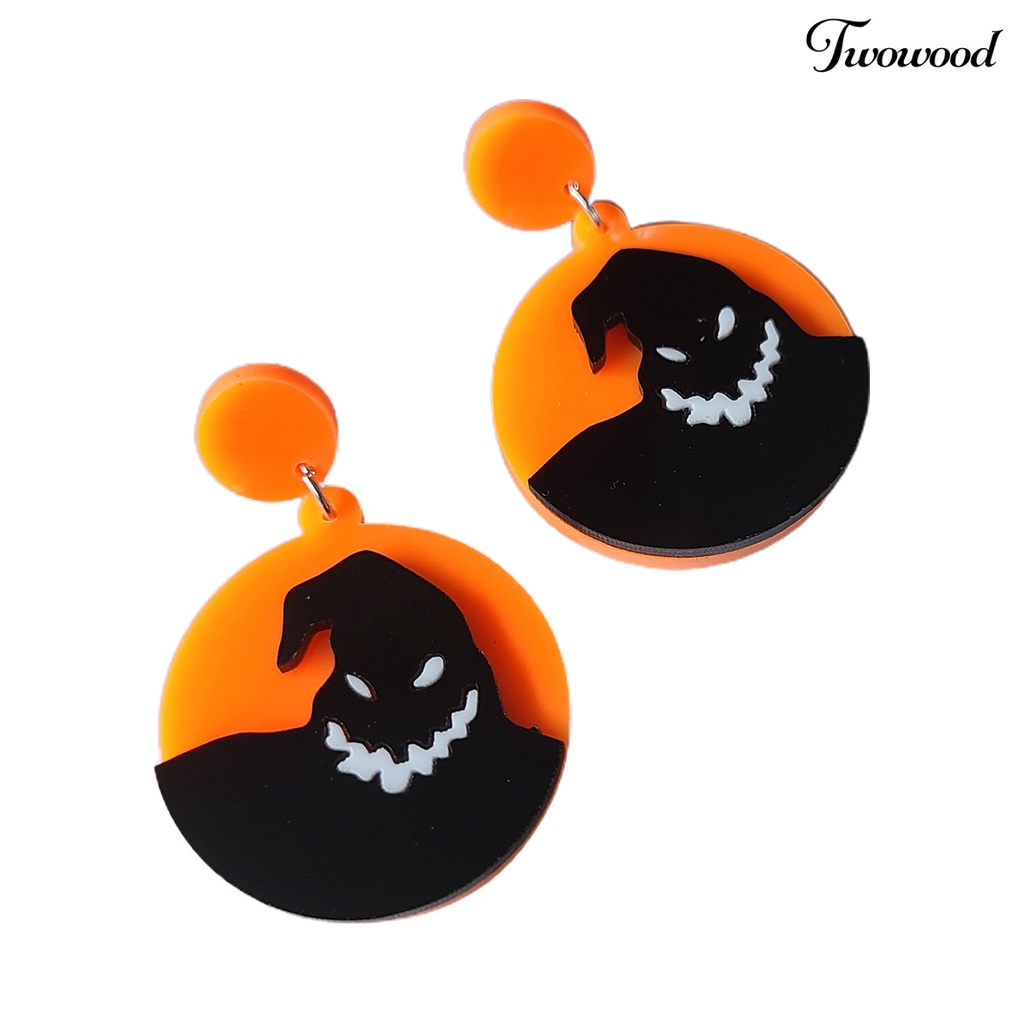 1 Pasang Anting Bentuk Bulat Motif Hantu Halloween Bahan Akrilik Gaya Punk Untuk Pesta