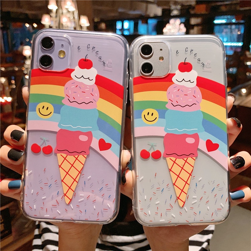 Soft Case TPU Transparan Motif Es Krim Pelangi Untuk