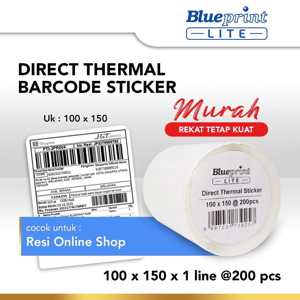 

Direct Thermal Sticker Label Resi Pengiriman BLUEPRINT Lite 100x150 mm 200Pcs