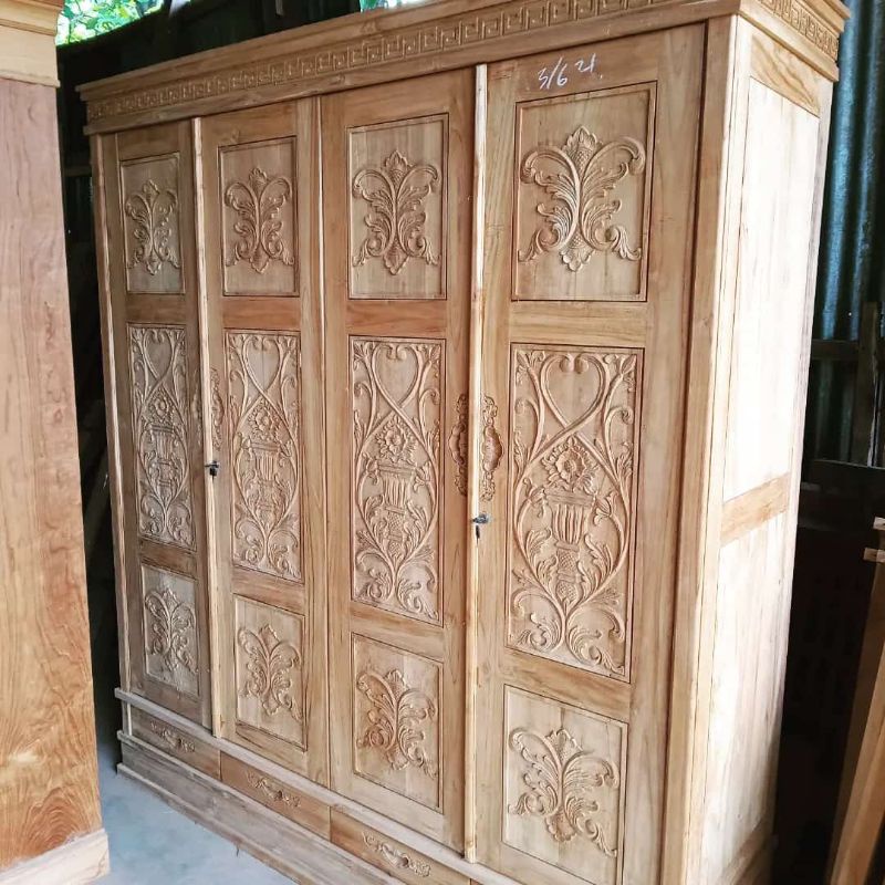 LEMARI PAKAIAN MINIMALIS PINTU 2 /3 /4 AlMARI JUMBO ASLI JEPARA KAYU JATI TUA