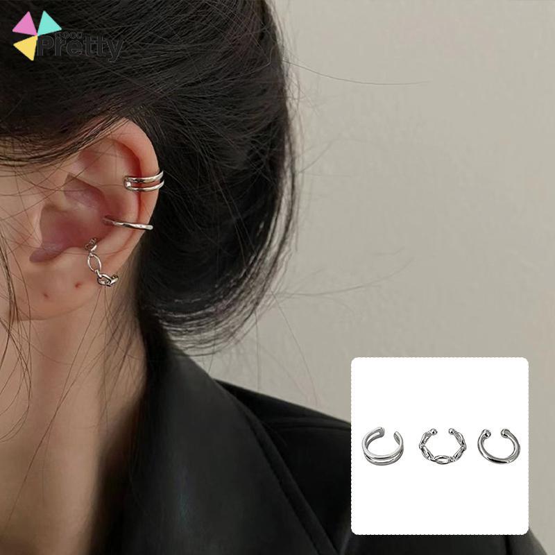 Anting Kombinasi Set Klip Telinga Tanpa Lubang Telinga Wanita Niche High-end Bahasa Perancis Retro Telinga Tulang Klip - PD