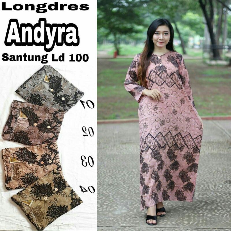 Daster longdres andyra -daster batik + kancing depan + daster bumil busui