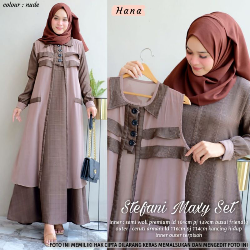 stefani maxy set setelan dress gamis abaya kaftan inner dan outer