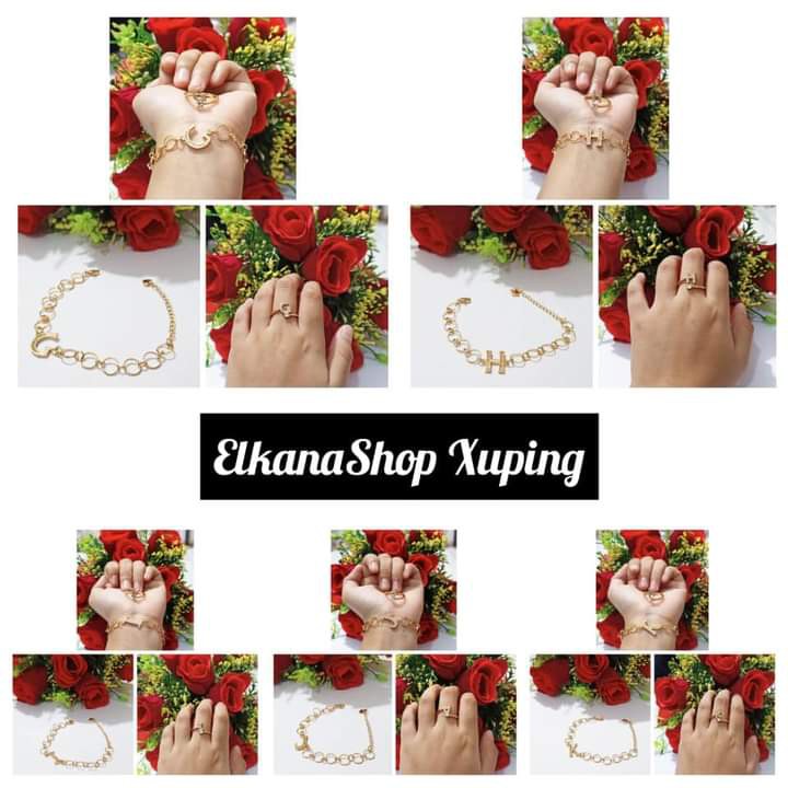 Gelang dewasa Ring bulat Ininsial Nama A-Z free cincin chat pilih huruf .gold xuping