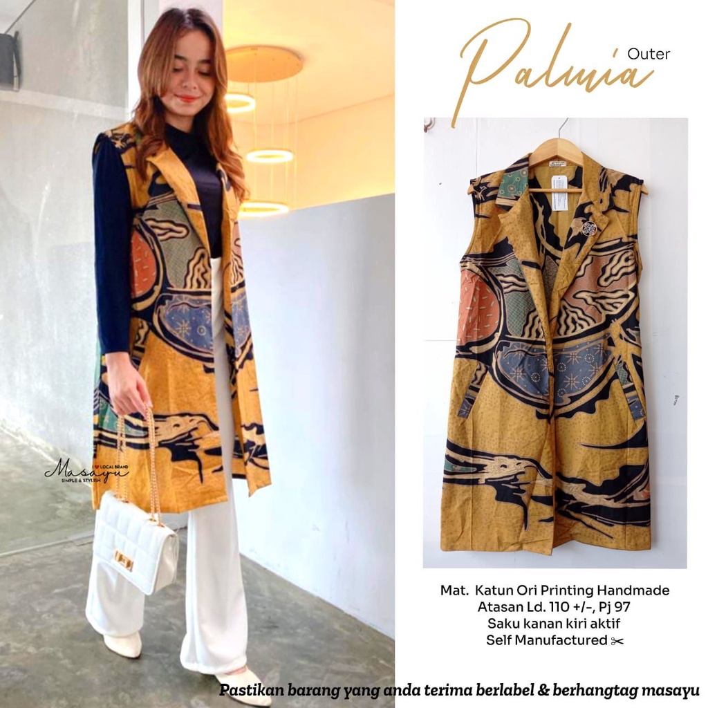 PREMIUM 4 WARNA Outer Palmia Abstrak Batik Cardigan Kuning Motif Katun Outerwear Kerja Formal Casual Wanita Masayu Vest Tanpa Lengan Blazer Kekinian Kantor