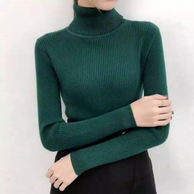 SN - TURTLENECK/LONGNECK sweater rajut wanita ribbed-Hijau