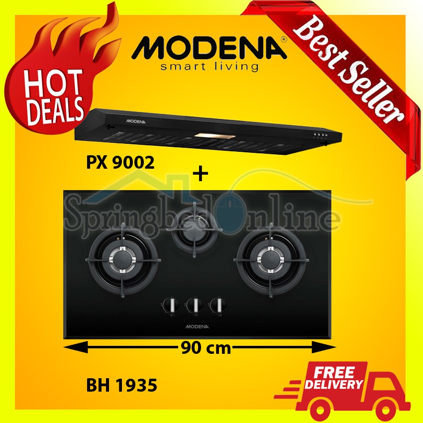 MODENA Paket Kompor Tanam 3 Tungku 90 cm dan Cooker Hood 90 cm - BH 1935 &amp; PX 9002