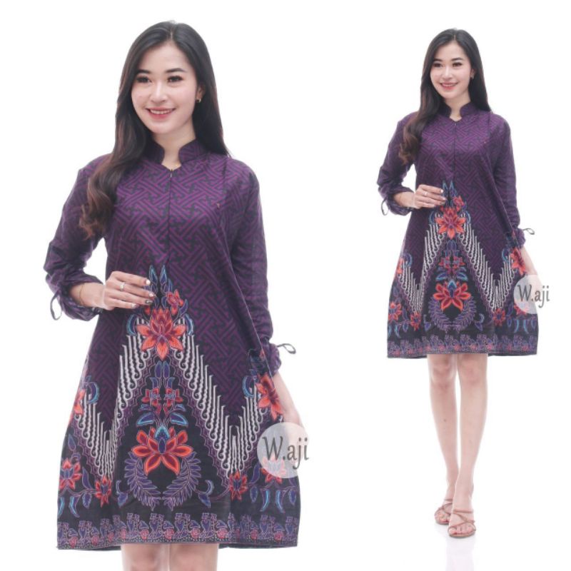 PROMO BATIK COUPLE KELUARGA SARIMBIT sania ruffle batik ori ndoro jowi motif PAGAR AYU UNGU-TUNIK