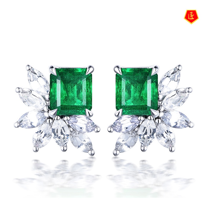 Anting Tusuk Bentuk Kotak Hias Batu Emerald Mewah Untuk Wanita