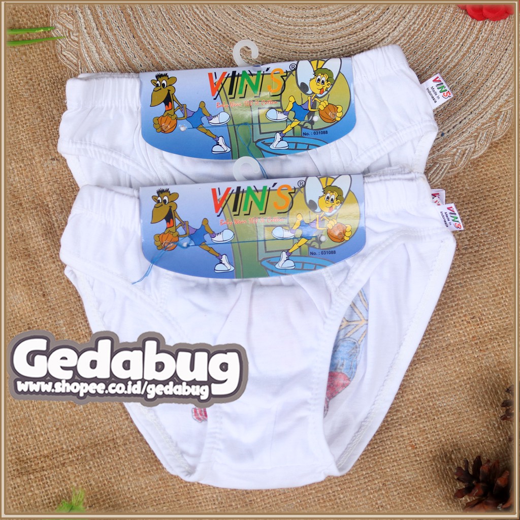 (3pcs) CD Anak VIN'S PUTIH / Celana Dalam Vins Anak Laki- laki Kartun Putih - gedabug