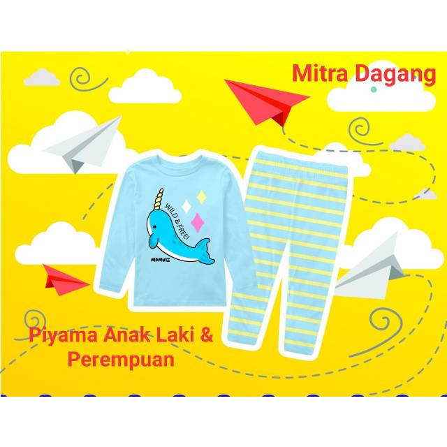 Baju Setelan Anak / Piyama Anak Lucu Motif Paus