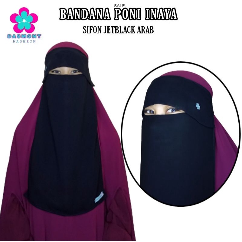 Dasmont Fashion Bandana Poni Cadar Mutiara Niqab Sifon Silk Jetblack Arab 2 Lapis 2