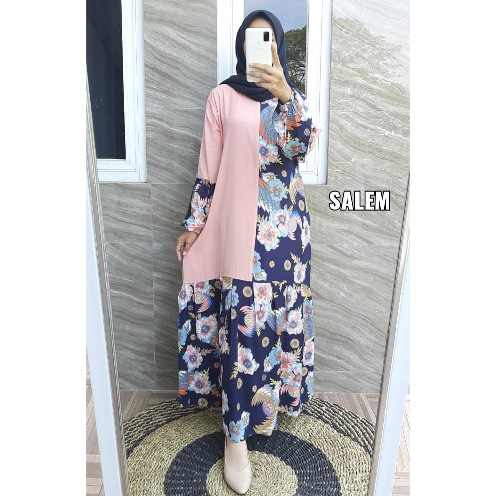 Gamis Rayon Twill Kombinasi/ Gamis Rayon Twill Motif Mix Polos