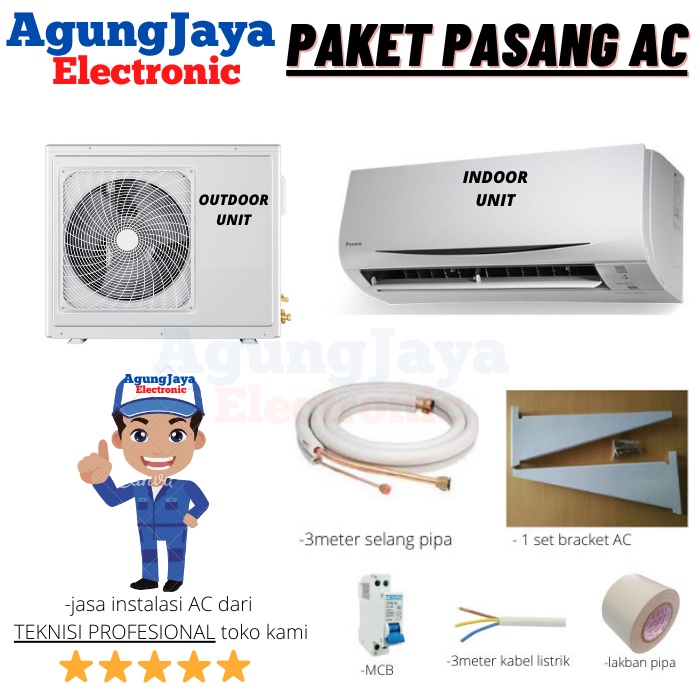 PAKET PASANG AC 1.5PK-2PK + MATERIAL PERLENGKAPAN PEMASANGAN AC 1 PK - 1.5 PK CILEGON SERANG