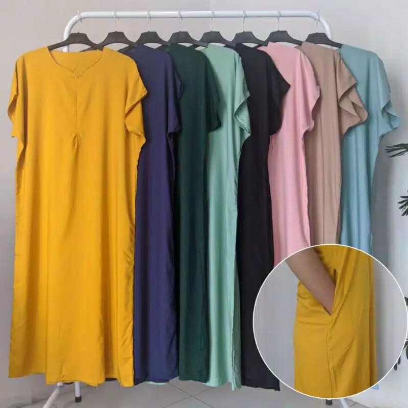 Daster Kekinian Bahan katun rayon polos Model Blouse Lengan Pendek Dress Andin