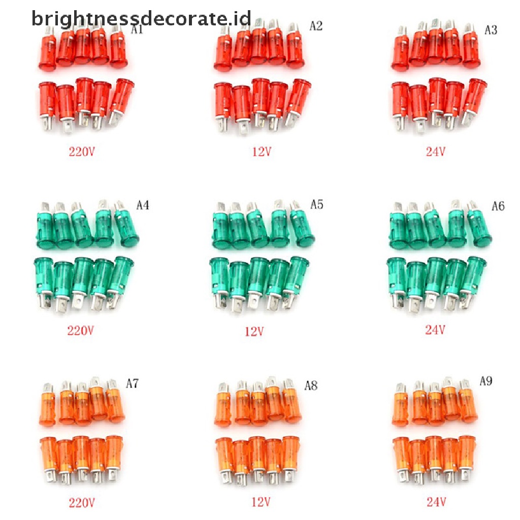 10 Pcs Lampu Indikator Sinyal Led 10mm 12v 24v 220v Warna Merah Hijau Kuning