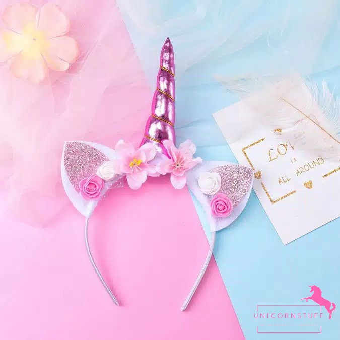 Bando Unicorn Bando Anak Perempuan Motif Unicorn dengan Tanduk