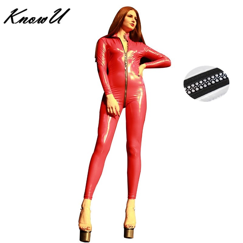 PREORDER Knowu LaTeX Spandex Lateks Catsuit dengan Ritsleting Terbuka Selangkangan Zentai Sesuai