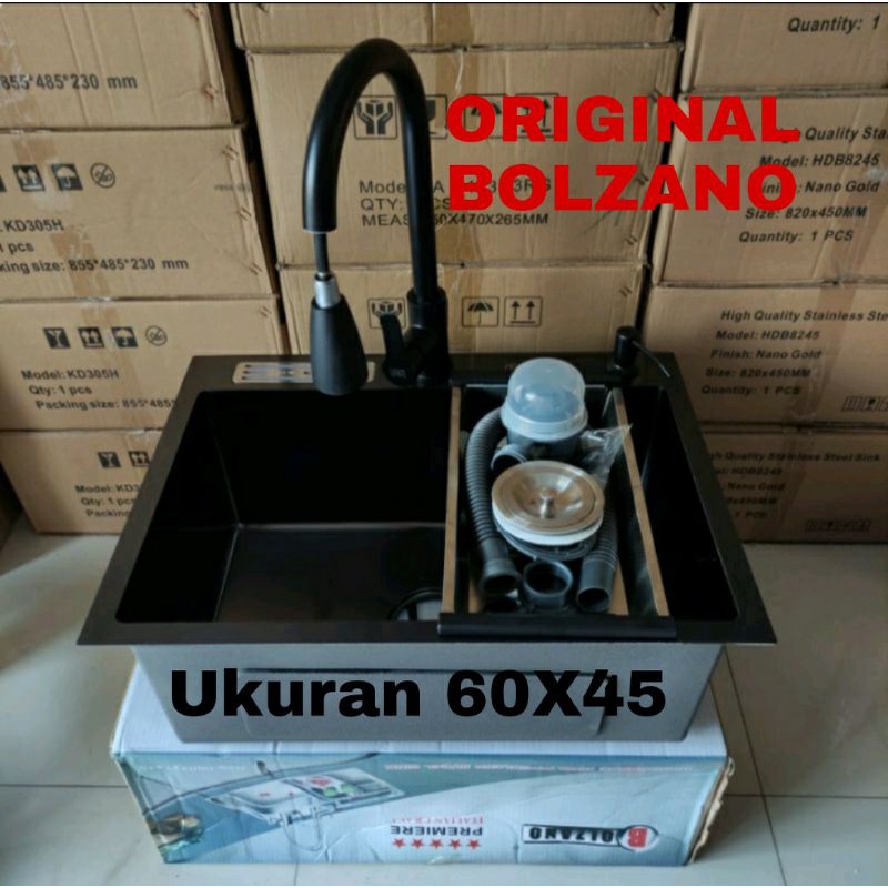 PROMO PAKET LENGKAP KITCHEN SINK 6045 BOLZANO BLACK STAINLESS BEST QUALITY PRODUK