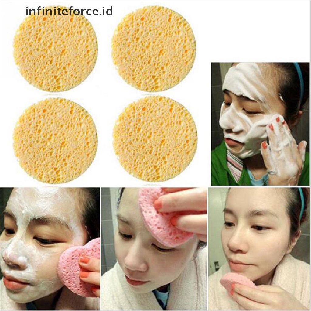 Infiniteforce.id 10Pcs / Set Spons Pembersih Wajah Bentuk Bulat Bahan Serat Kayu Untuk Makeup / Kosmetik Wanita