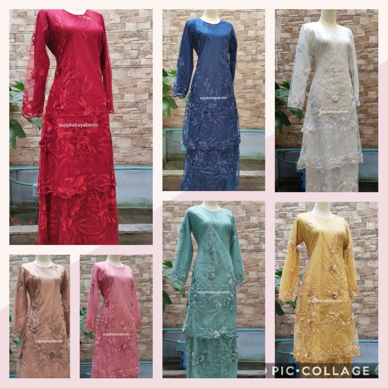 Dress Gamis Tile Brokat Bordir Timbul 3D Model Lebar Susun