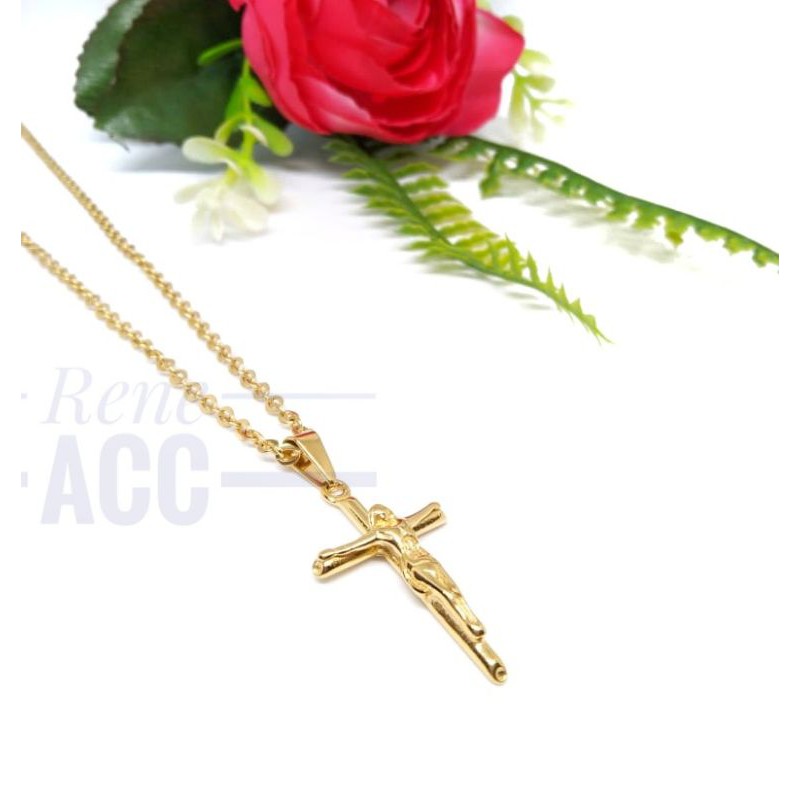 Kalung Titanium wanita salib jesus 45 cm anti karat