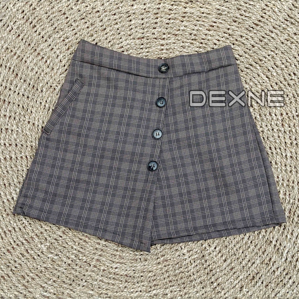 DEXNE - Rok Celana Pendek Mini Skirt Korean Style Wanita Dewasa Kotak Kotak