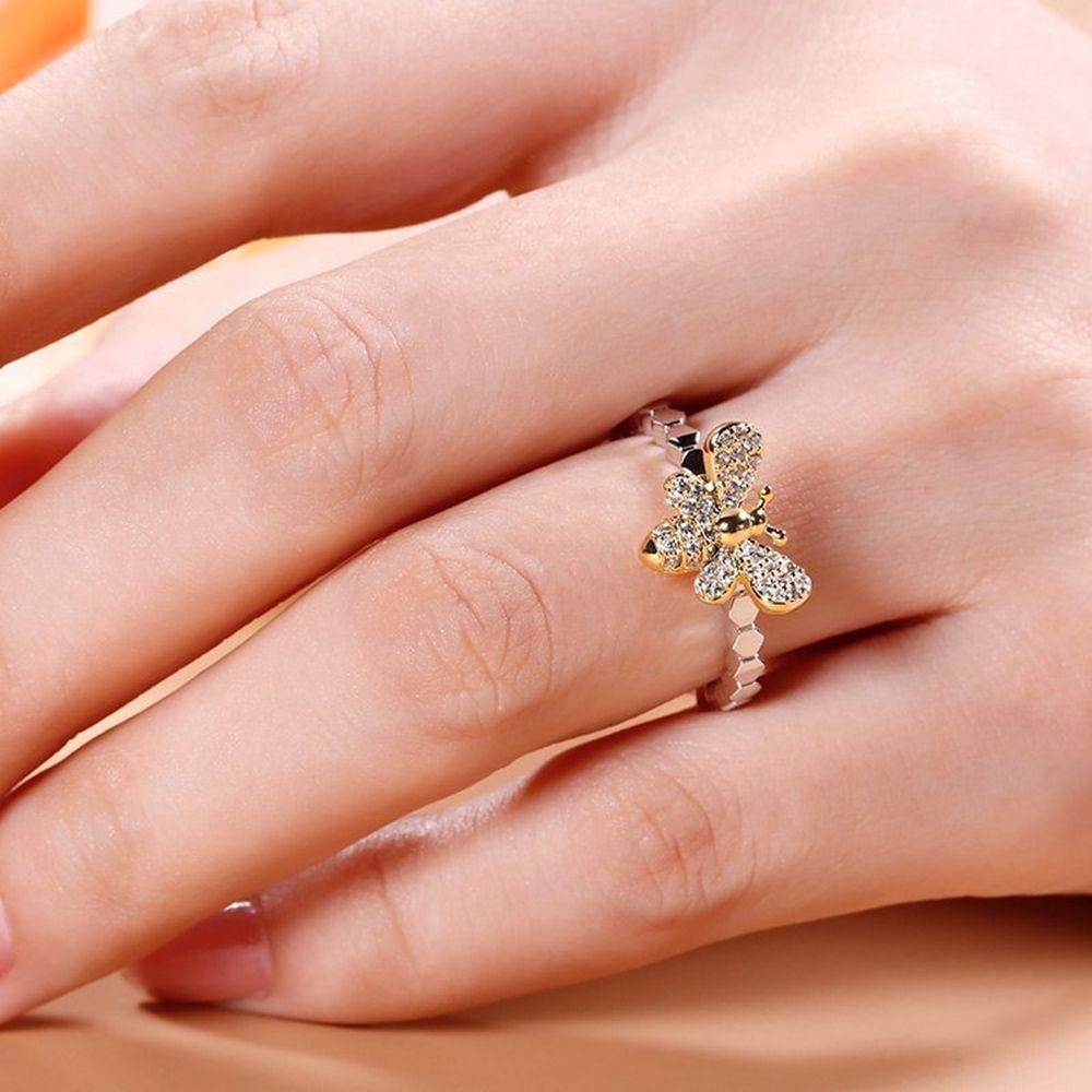 Cincin Jari Lebah Nanas Trendi Lucu Kristal Pertunangan Pernikahan Lebah Kuning