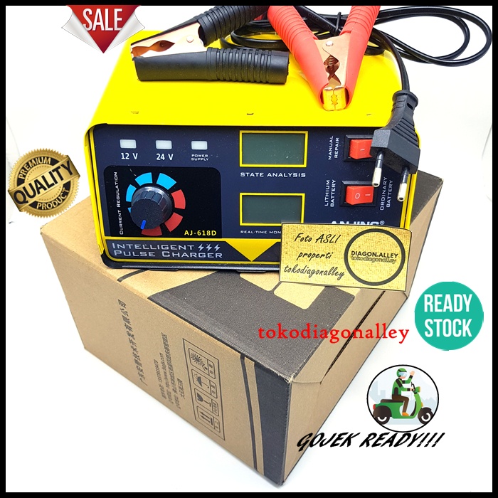 Alat Stroom Aki Portable Mobil Motor Accu Charger LCD