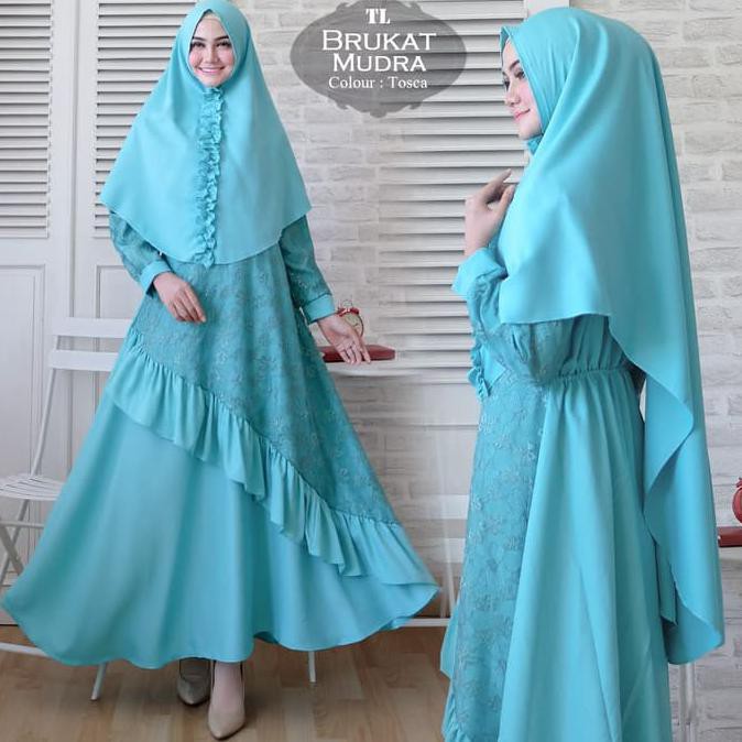Syari Brukat Mudra Tosca TL gamis muslim wanita brukat tosca