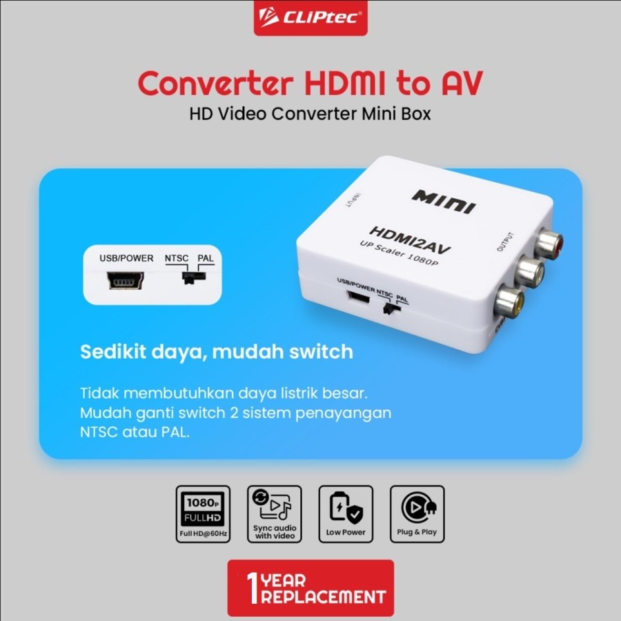 Converter CLIPtec Mini Box CL-CV HR HDMI TO AV FHD 1080P