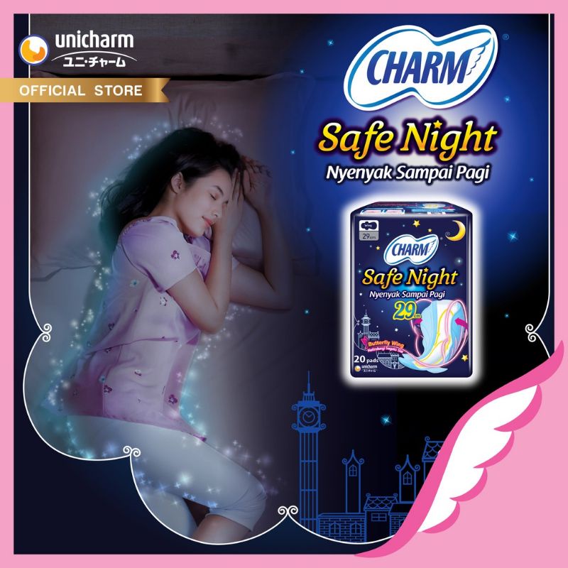 CHARM Pembalut Wanita Renceng dan Ball Safe Night 23 cm 29cm dan 35 cm isi 2 pads