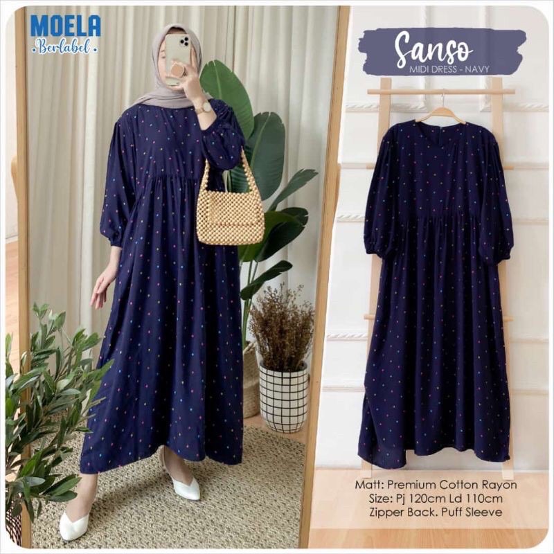 Midi dress ld 110 SANSO ori MOELA berlabel premium rayon motif fashion muslim wanita casual jumbo es