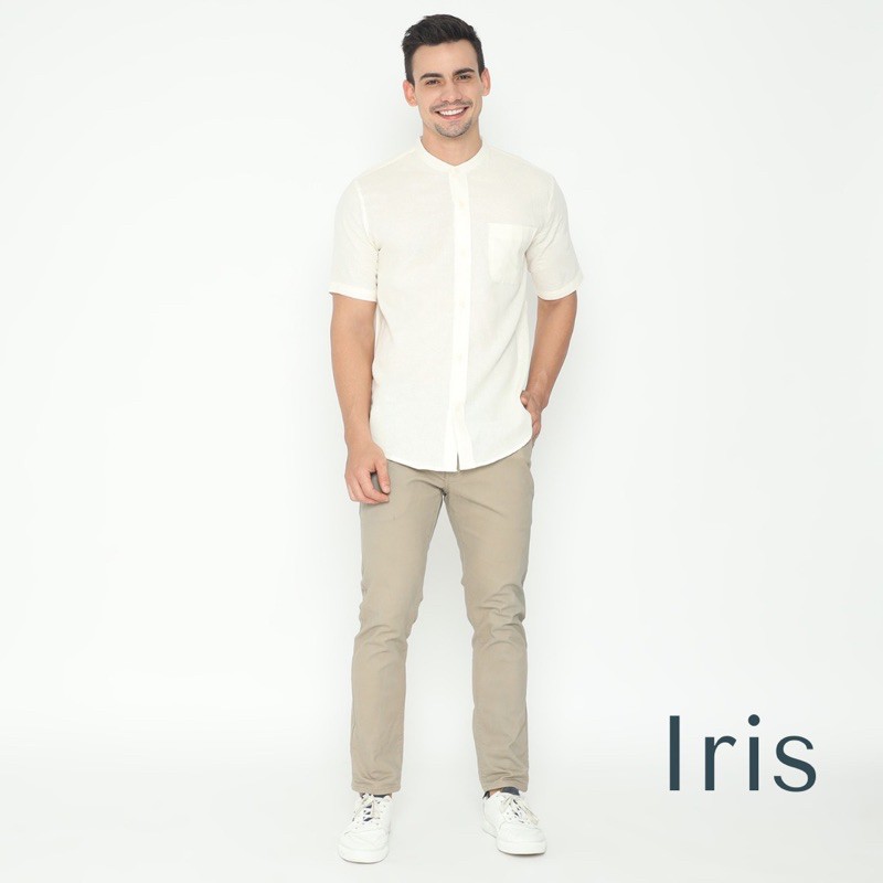 IRIS - ATASAN KEMEJA KOKO DEWASA POLOS PUTIH PRIA LENGAN PENDEK PREMIUM KEMKO COUPLE AYAH ANAK