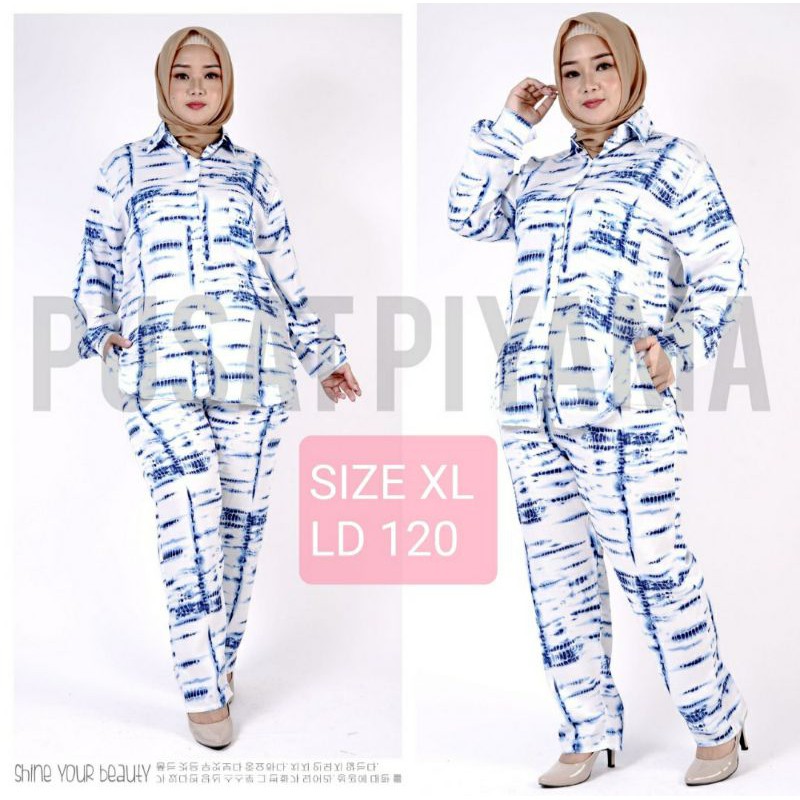 DAILY SET PIYAMA TIE DYE SET LENGAN PANJANG BIG SIZE  / SETELAN BAJU TIDUR RAYON / PIYAMA KEKINIAN